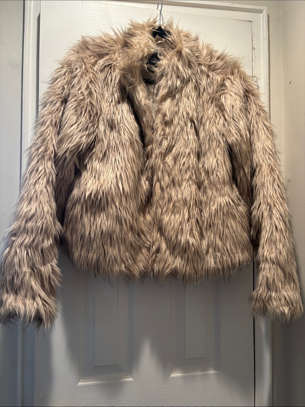 Faux Fur Cropped Coat - Beige